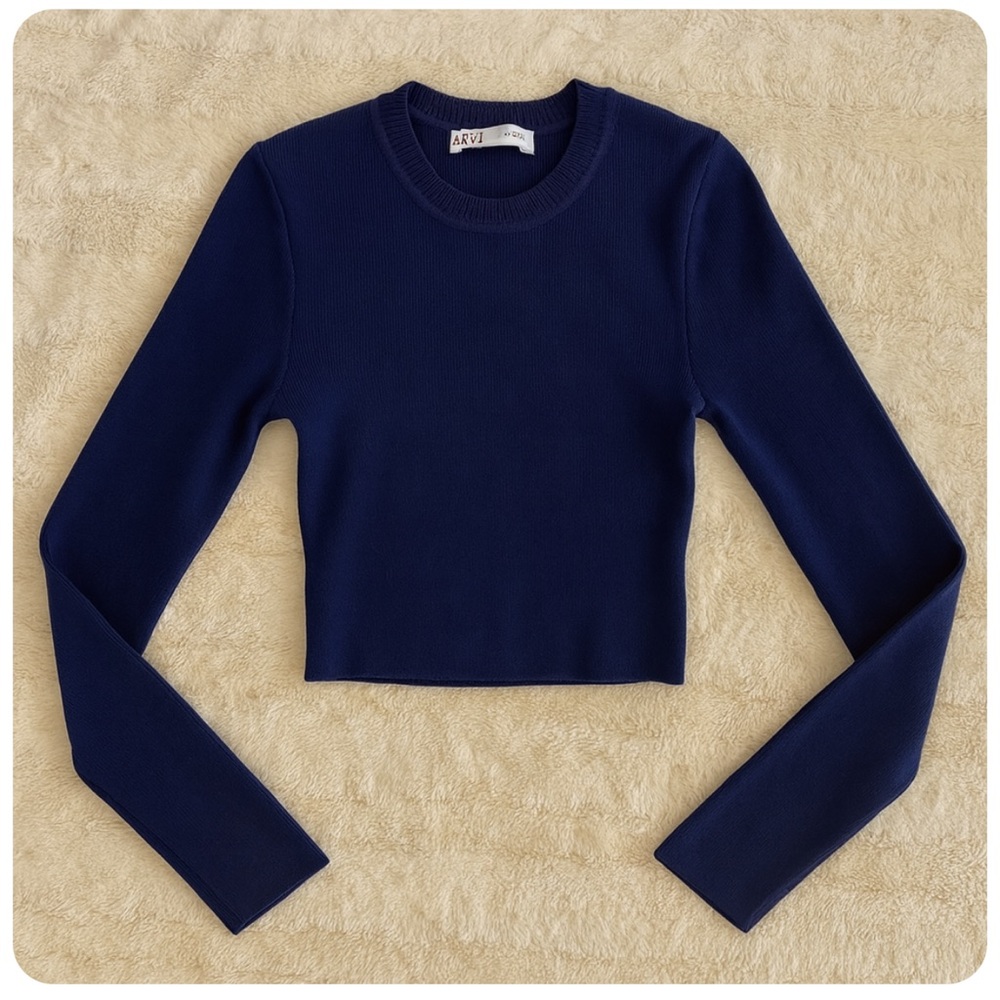 Zara deep Blue Long Sleeve Crop Top - Picture 1 of 8